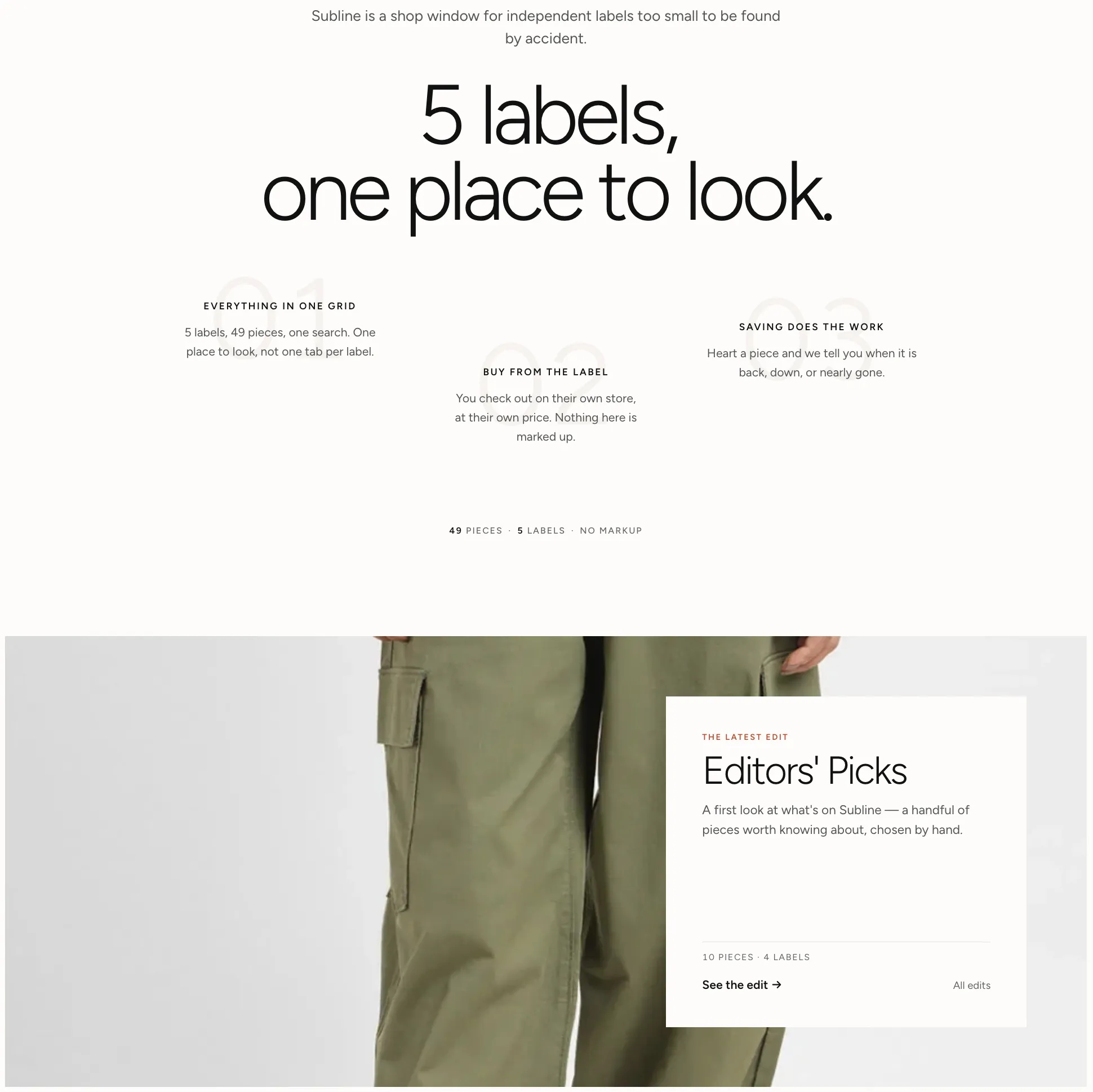 Capture du site web Subline : page d'accueil de la boutique avec sélections éditoriales